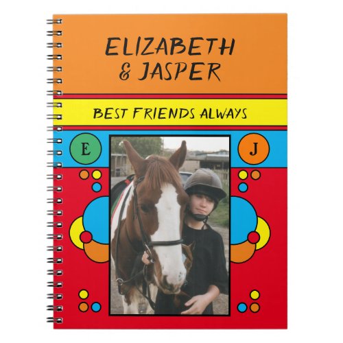 Horse lover best friends names red orange notebook