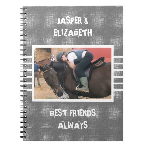 Horse lover best friends photo white gray notebook