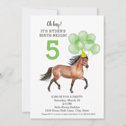 Horse lover birthday invitation  green download