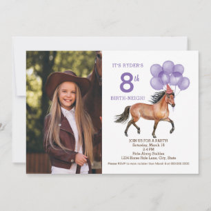 Horse Lover birthday Photo invitation Purple