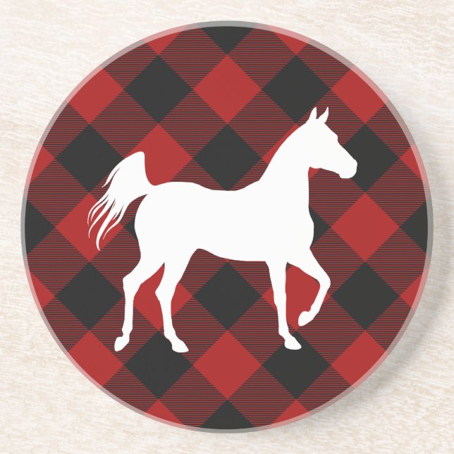 Horse Lover Buffalo Plaid Farmhouse Coaster (Front)