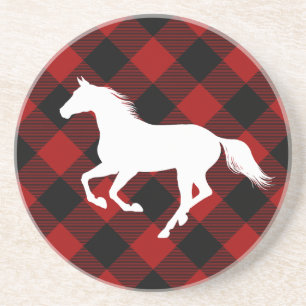 Horse Lover Buffalo Plaid Farmhouse Coaster