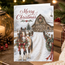 Horse Lover Christmas Barn Scene Merry Christmas