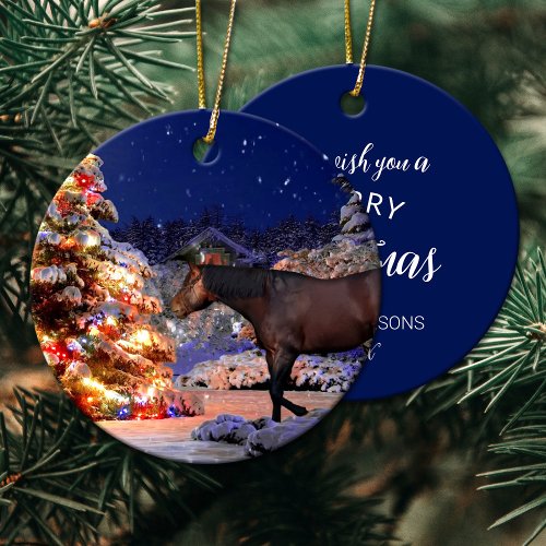 Horse lover Christmas tree Silent night Ceramic Ornament