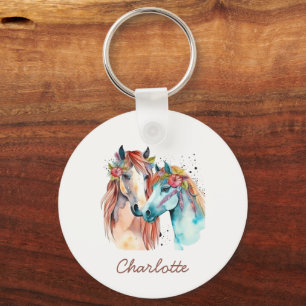 Horse Lover Equestrian Custom Kids Watercolor Keychain