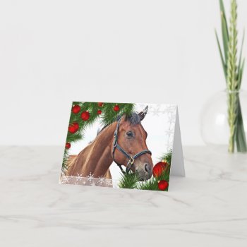 Horse Lover Equestrian Cute Pony Merry Christmas Holiday Card by BlackDogArtJudy at Zazzle