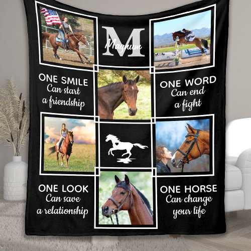 Horse Lover Equestrian Personalized Photo Collage Fleece Blanket