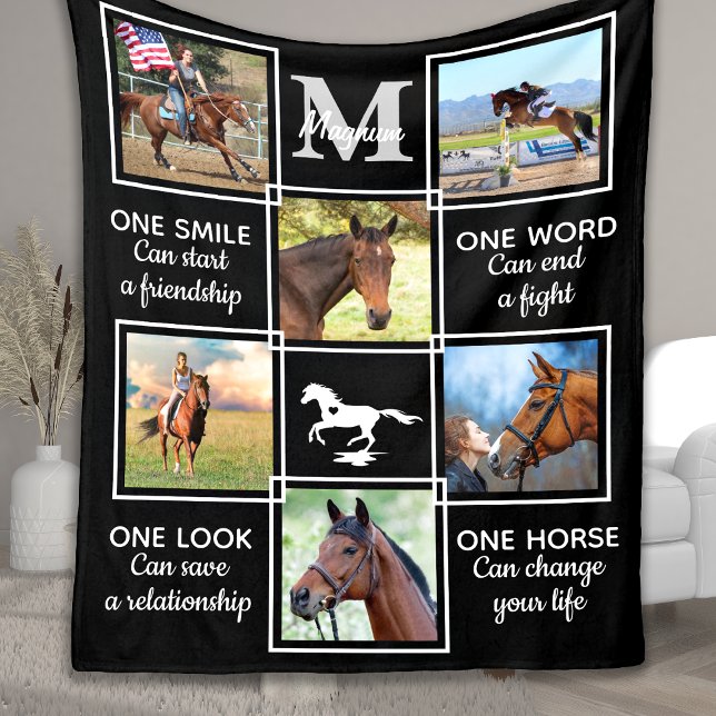 Horse Lover Equestrian Personalized Photo Collage Fleece Blanket (Creator Uploaded)