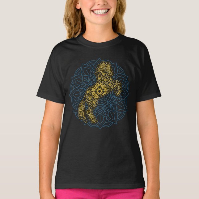 Horse Lover Equestrian Riding Mandala Horses T-Shirt (Front)