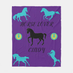 Horse Lover fleece blanket with personalized name.