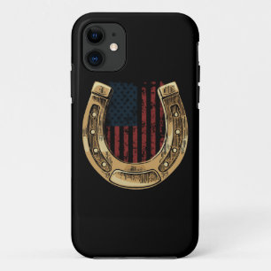 Horse Lover Gift US Flag Lucky Horseshoe iPhone 11 Case
