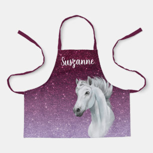 Horse Lover Glitter look Monogram Watercolor Apron