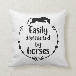 Horse Lover Gray White Burlap Western Equestrian Throw Pillow