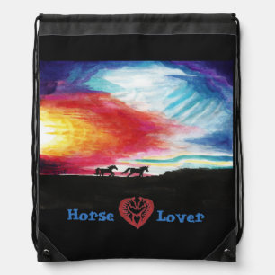 Horse Lover Horses in the Sunset Drawstring Backpa Bag
