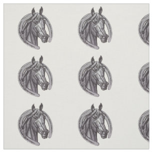 Horse Lover Large Horseshoe Vintage Sketch Animal Fabric