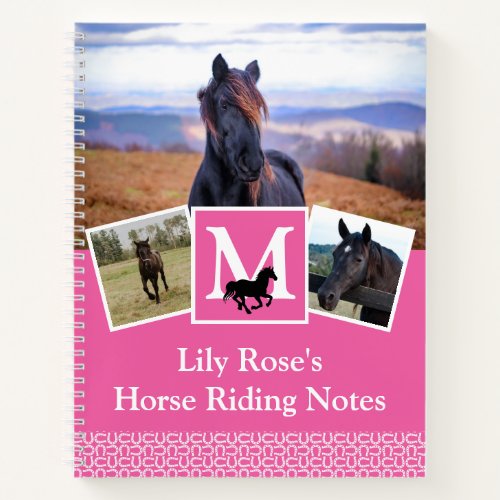 Horse Lover Monogram Photo Pink Notebook