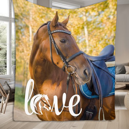 Horse Lover Personalized LOVE Equestrian Photo  Fleece Blanket