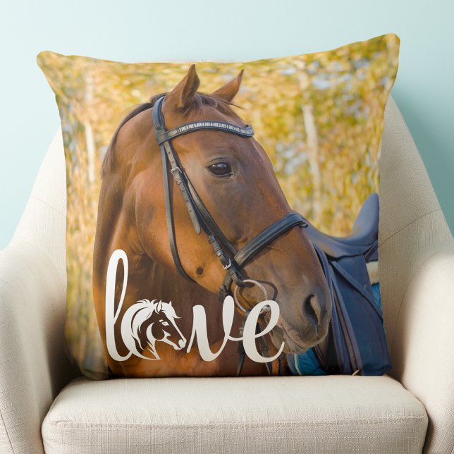 Horse Lover Personalized LOVE Equestrian Photo  Throw Pillow (Creator Uploaded)