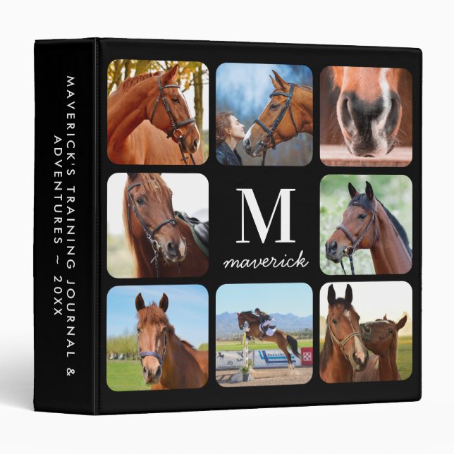 Horse Lover Personalized Monogram 11 Photo Collage 3 Ring Binder (Front/Spine)
