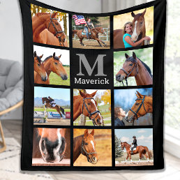 Horse Lover Personalized Monogram 11 Photo Collage Fleece Blanket