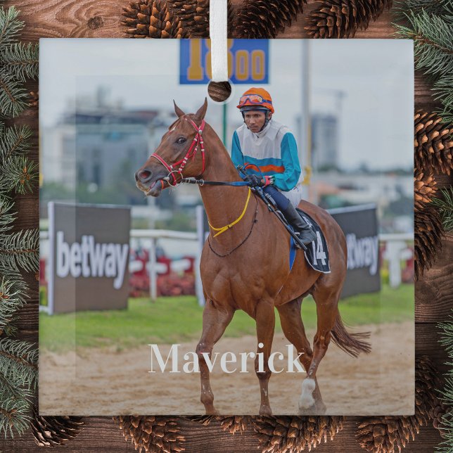 Horse Lover Personalized Pet Photo Equestrian Glass Ornament (Creator Uploaded)