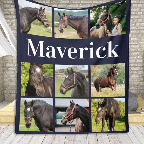 Horse Lover Photo Collage Custom Equine Pictures Fleece Blanket