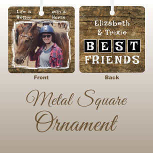Horse lover photo names black rustic metal ornament