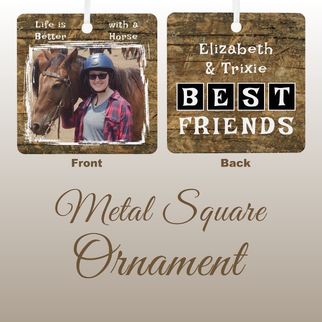 Horse lover photo names black rustic metal ornament (Creator Uploaded)