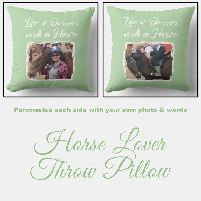 Horse lover photo pink green throw pillow (Creator Uploaded)