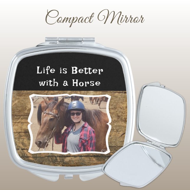 Horse Lover photo white black rustic  Compact Mirror (Creator Uploaded)