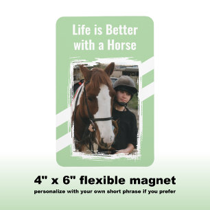Horse lover photo white green magnet