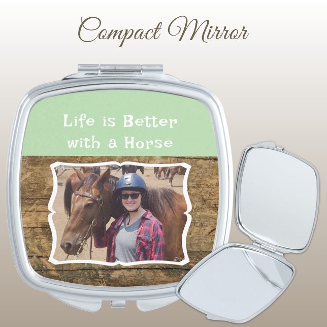 Horse Lover photo white green rustic  Compact Mirror (Creator Uploaded)