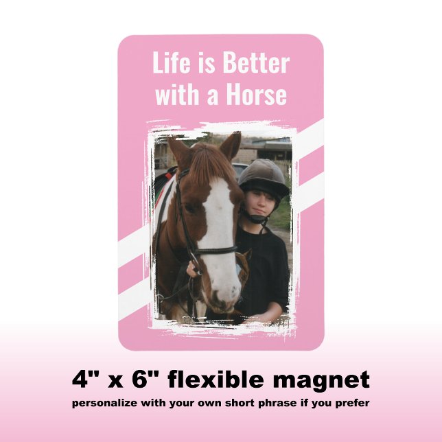Horse lover photo white pink magnet (Creator Uploaded)