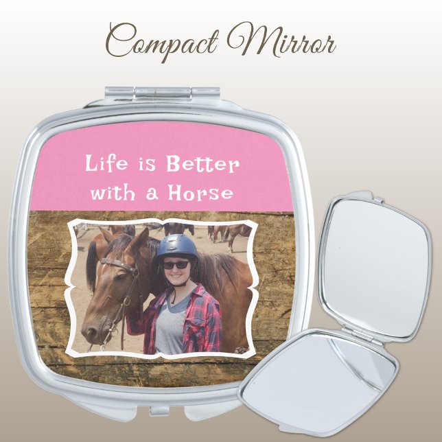 Horse Lover photo white pink rustic  Compact Mirror (Creator Uploaded)