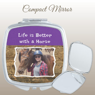 Horse Lover photo white purple rustic Compact Mirror