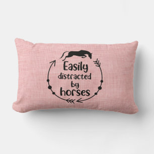 Horse Lover Pink Burlap Western Equestrian Lumbar Pillow