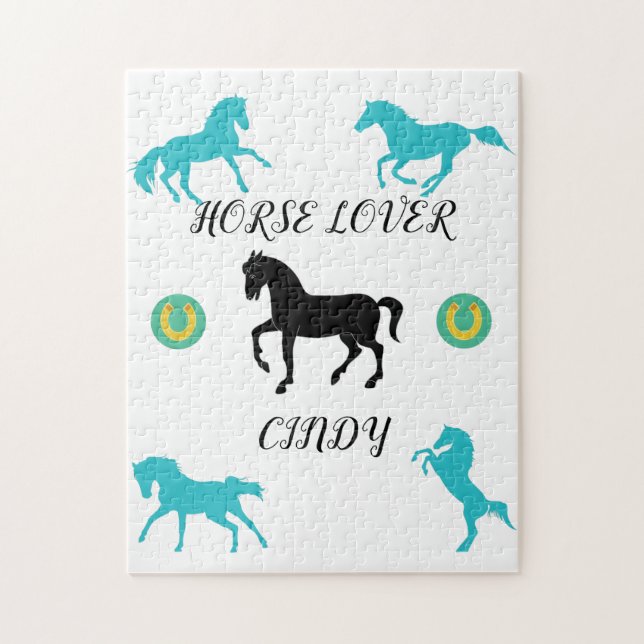 Horse Lover puzzle with personalized name. (Vertical)