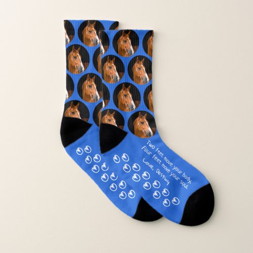 Horse Lover Quote Blue Equestrian Photo Socks