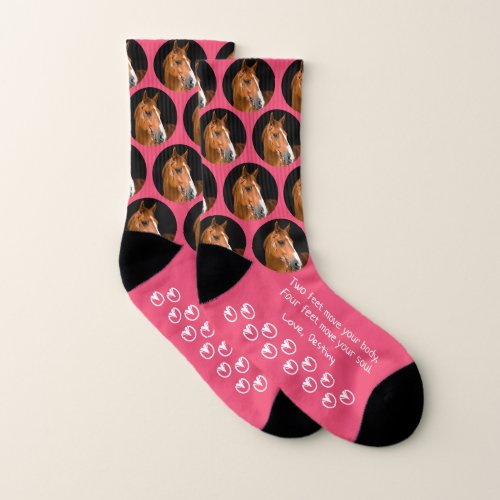 Horse Lover Quote Pink Equestrian Photo Socks