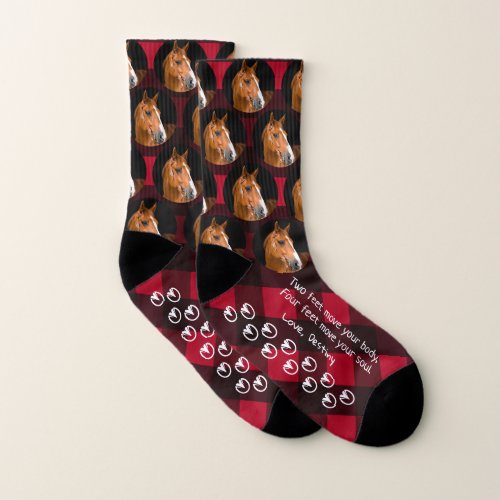 Horse Lover Quote Red Plaid Equestrian Photo Socks