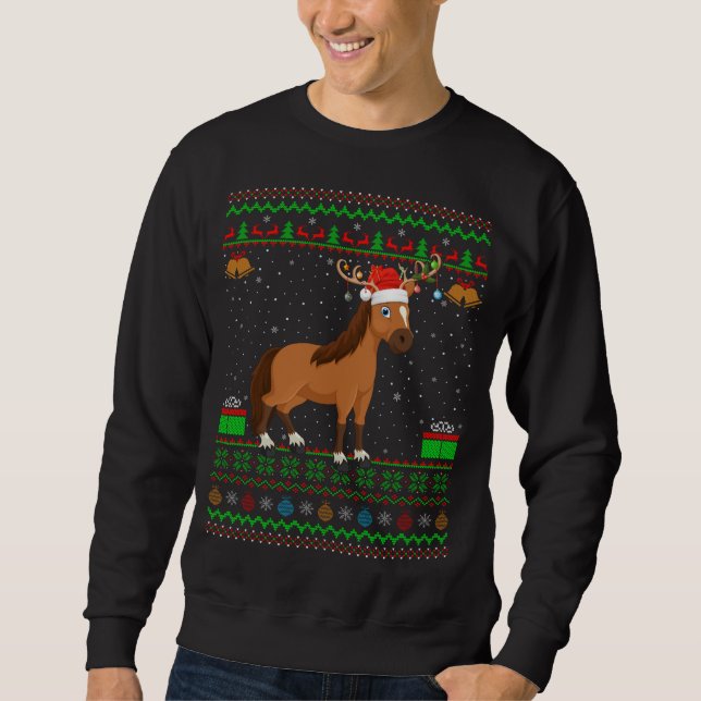 Horse Lover Santa Hat Matching Ugly Horse Christma Sweatshirt (Front)