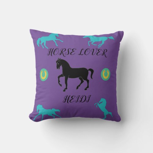 Horse Lover throw pillow with personalized name