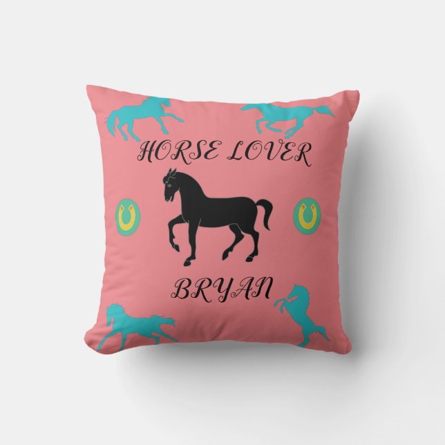 Horse Lover throw pillow with personalized name. (Front)