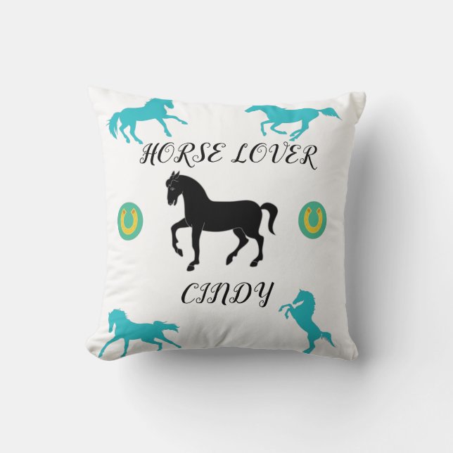 Horse Lover throw pillow with personalized name. (Front)