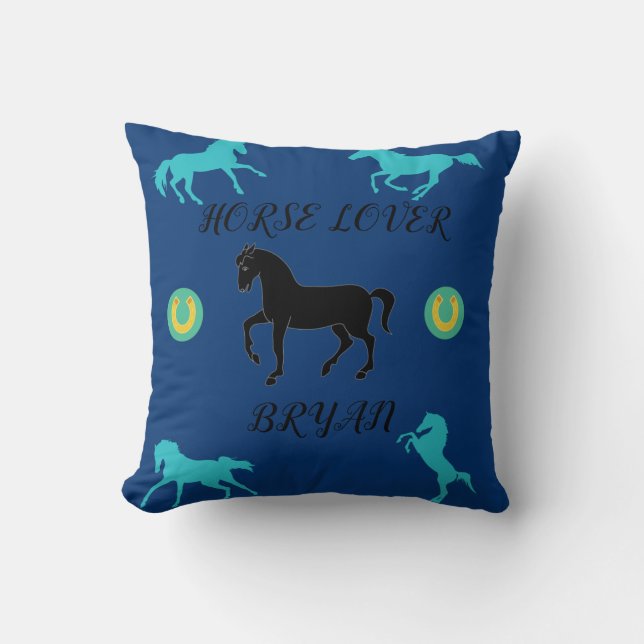 Horse Lover throw pillow with personalized name. (Front)