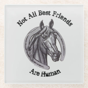 Horse Lover Vintage Etching Equine Riding Glass Coaster
