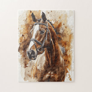 Horse Lover Watercolor Art for Birthday Jigsaw Puzzle