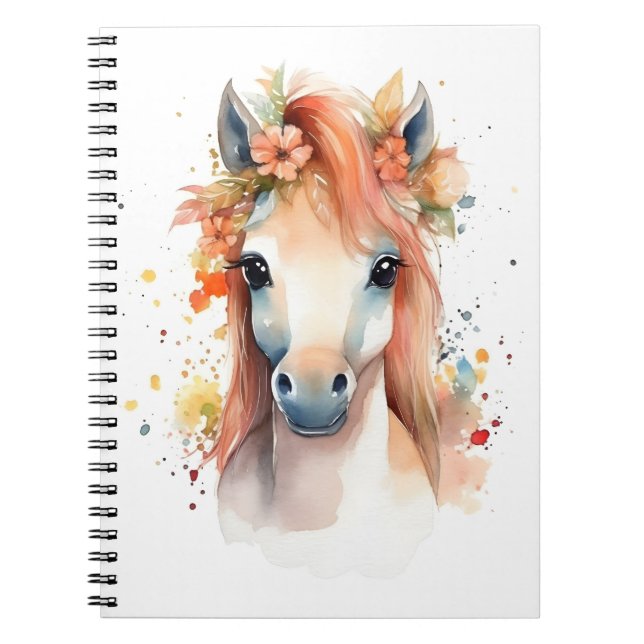 Horse Lover Watercolor Illustration Cute Horse Notebook (Front)
