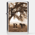 Horse Lover Western Sepia Tone With Monogram Zippo Lighter at Zazzle