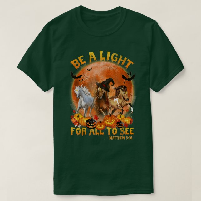 Horse Lover Witch Scary Pumpkin Boo Ghost Horse Ha T-Shirt (Design Front)